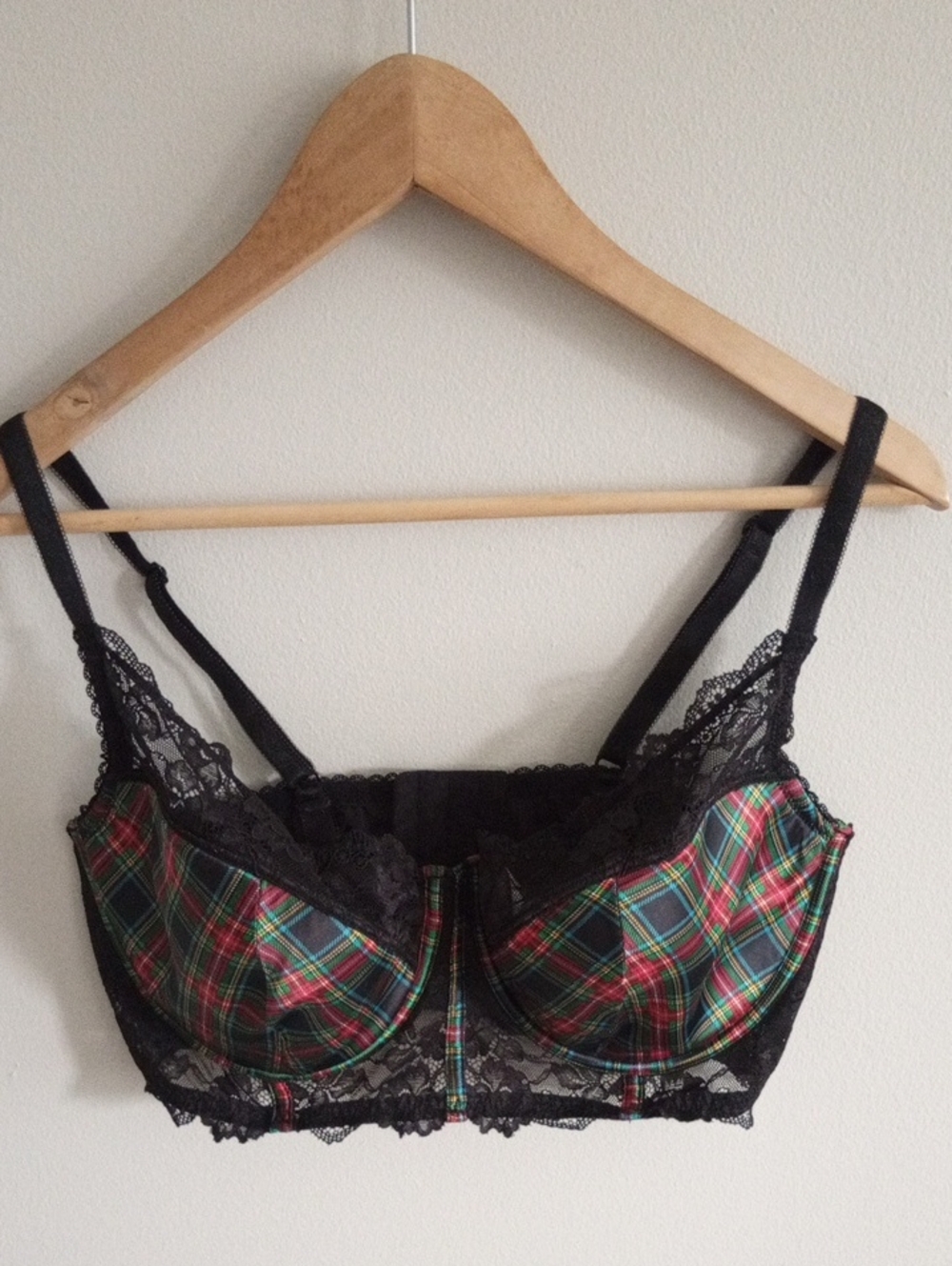 Adore Me Black Lace Plaid Longline Underwire Bra Size 38DDD